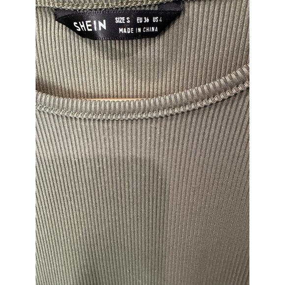 SHEIN Olive Green Sleeveless Dress Ruched Sides Ribbed Knit Custom Fit Sz S EUC - Picture 4 of 5